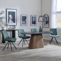 Product photograph of Danetti Dark Grey Ceramic Oval Dining Set With Bronze Pedestal Base - Boden Green Fabric Swivel Dining Chair - Get 2 Chairs Free from Choice Furniture Superstore