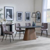 Product photograph of Danetti Dark Grey Ceramic Oval Dining Set With Bronze Pedestal Base - Corona Camel Fabric Dining Chair from Choice Furniture Superstore