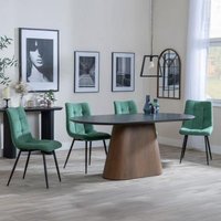 Product photograph of Danetti Dark Grey Ceramic Oval Dining Set With Bronze Pedestal Base - Corona Green Fabric Dining Chair from Choice Furniture Superstore