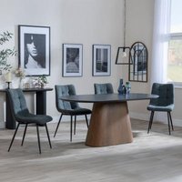 Product photograph of Danetti Dark Grey Ceramic Oval Dining Set With Bronze Pedestal Base - Corona Light Grey Fabric Dining Chair from Choice Furniture Superstore