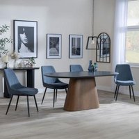 Product photograph of Danetti Dark Grey Ceramic Oval Dining Set With Bronze Pedestal Base - Darwin Dark Grey Fabric Dining Chair from Choice Furniture Superstore