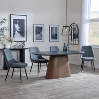 Product photograph of Danetti Dark Grey Ceramic Oval Dining Set With Bronze Pedestal Base - Darwin Grey Fabric Dining Chair from Choice Furniture Superstore