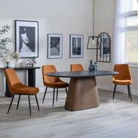Product photograph of Danetti Dark Grey Ceramic Oval Dining Set With Bronze Pedestal Base - Darwin Orange Fabric Dining Chair from Choice Furniture Superstore