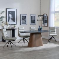 Product photograph of Danetti Dark Grey Ceramic Oval Dining Set With Bronze Pedestal Base - Diego Beige Leather Swivel Dining Chair - Get 2 Chairs Free from Choice Furniture Superstore