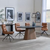 Product photograph of Danetti Dark Grey Ceramic Oval Dining Set With Bronze Pedestal Base - Diego Brown Leather Swivel Dining Chair - Get 2 Chairs Free from Choice Furniture Superstore
