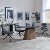 Product photograph of Danetti Dark Grey Ceramic Oval Dining Set With Bronze Pedestal Base - Diego Grey Leather Swivel Dining Chair - Get 2 Chairs Free from Choice Furniture Superstore