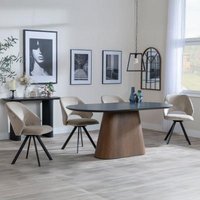 Product photograph of Danetti Dark Grey Ceramic Oval Dining Set With Bronze Pedestal Base - Ion Beige Velvet Fabric Swivel Dining Chair - Get 2 Chairs Free from Choice Furniture Superstore