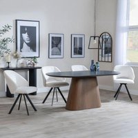 Product photograph of Danetti Dark Grey Ceramic Oval Dining Set With Bronze Pedestal Base - Ion Cream Boucle Teddy Fabric Swivel Dining Chair - Get 2 Chairs Free from Choice Furniture Superstore