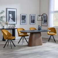 Product photograph of Danetti Dark Grey Ceramic Oval Dining Set With Bronze Pedestal Base - Ion Yellow Velvet Fabric Swivel Dining Chair - Get 2 Chairs Free from Choice Furniture Superstore