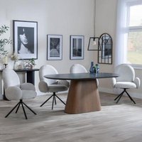 Product photograph of Danetti Dark Grey Ceramic Oval Dining Set With Bronze Pedestal Base - Theo Grey Fabric Swivel Dining Chair - Get 2 Chairs Free from Choice Furniture Superstore