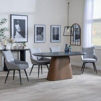 Product photograph of Danetti Dark Grey Ceramic Oval Dining Set With Bronze Pedestal Base - Ace Grey Fabric Swivel Dining Chair - Get 2 Chairs Free from Choice Furniture Superstore