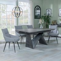 Product photograph of Garvin Dark Grey Ceramic Extending Dining Set - Ace Grey Fabric Swivel Dining Chair from Choice Furniture Superstore