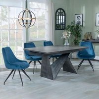 Product photograph of Garvin Dark Grey Ceramic Extending Dining Set - Arctic Blue Velvet Fabric Swivel Dining Chair from Choice Furniture Superstore