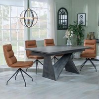 Product photograph of Garvin Dark Grey Ceramic Extending Dining Set - Diego Brown Leather Swivel Dining Chair from Choice Furniture Superstore