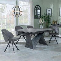 Product photograph of Garvin Dark Grey Ceramic Extending Dining Set - Ion Dark Grey Velvet Fabric Swivel Dining Chair from Choice Furniture Superstore