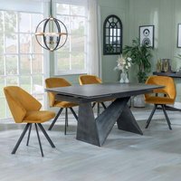 Product photograph of Garvin Dark Grey Ceramic Extending Dining Set - Ion Mustard Velvet Fabric Swivel Dining Chair from Choice Furniture Superstore