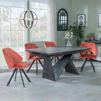 Product photograph of Garvin Dark Grey Ceramic Extending Dining Set - Ion Orange Velvet Fabric Swivel Dining Chair from Choice Furniture Superstore