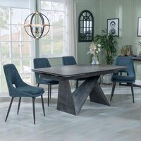 Product photograph of Garvin Dark Grey Ceramic Extending Dining Set - Peyton Blue Fabric Dining Chair from Choice Furniture Superstore