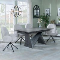 Product photograph of Garvin Dark Grey Ceramic Extending Dining Set - Theo Grey Fabric Swivel Dining Chair from Choice Furniture Superstore