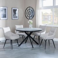 Product photograph of Ezra Grey Concrete Effect 4 Seater Round Dining Set With Spider Legs - 4 Ace Beige Fabric Swivel Dining Chair from Choice Furniture Superstore