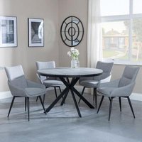 Product photograph of Ezra Grey Concrete Effect 4 Seater Round Dining Set With Spider Legs - 4 Ace Grey Fabric Swivel Dining Chair from Choice Furniture Superstore