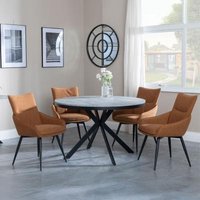 Product photograph of Ezra Grey Concrete Effect 4 Seater Round Dining Set With Spider Legs - 4 Ace Orange Fabric Swivel Dining Chair from Choice Furniture Superstore