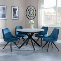 Product photograph of Ezra Grey Concrete Effect 4 Seater Round Dining Set With Spider Legs - 4 Arctic Blue Velvet Fabric Swivel Dining Chair from Choice Furniture Superstore