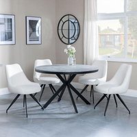 Product photograph of Ezra Grey Concrete Effect 4 Seater Round Dining Set With Spider Legs - 4 Arctic Cream Velvet Fabric Swivel Dining Chair from Choice Furniture Superstore