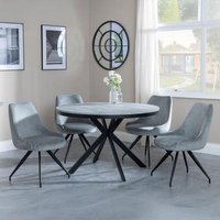 Product photograph of Ezra Grey Concrete Effect 4 Seater Round Dining Set With Spider Legs - 4 Arctic Grey Velvet Fabric Swivel Dining Chair from Choice Furniture Superstore