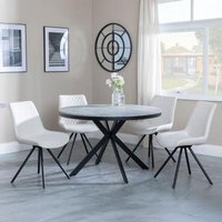 Product photograph of Ezra Grey Concrete Effect 4 Seater Round Dining Set With Spider Legs - 4 Boden Cream Fabric Swivel Dining Chair from Choice Furniture Superstore