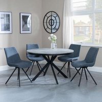 Product photograph of Ezra Grey Concrete Effect 4 Seater Round Dining Set With Spider Legs - 4 Boden Dark Grey Fabric Swivel Dining Chair from Choice Furniture Superstore
