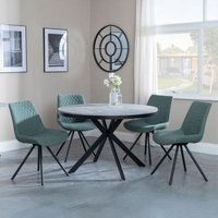 Product photograph of Ezra Grey Concrete Effect 4 Seater Round Dining Set With Spider Legs - 4 Boden Green Fabric Swivel Dining Chair from Choice Furniture Superstore