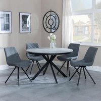 Product photograph of Ezra Grey Concrete Effect 4 Seater Round Dining Set With Spider Legs - 4 Boden Grey Fabric Swivel Dining Chair from Choice Furniture Superstore