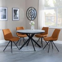Product photograph of Ezra Grey Concrete Effect 4 Seater Round Dining Set With Spider Legs - 4 Boden Orange Fabric Swivel Dining Chair from Choice Furniture Superstore