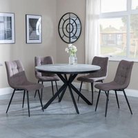 Product photograph of Ezra Grey Concrete Effect 4 Seater Round Dining Set With Spider Legs - 4 Corona Camel Fabric Dining Chair from Choice Furniture Superstore