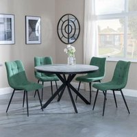 Product photograph of Ezra Grey Concrete Effect 4 Seater Round Dining Set With Spider Legs - 4 Corona Green Fabric Dining Chair from Choice Furniture Superstore