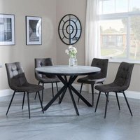Product photograph of Ezra Grey Concrete Effect 4 Seater Round Dining Set With Spider Legs - 4 Corona Grey Fabric Dining Chair from Choice Furniture Superstore