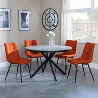 Product photograph of Ezra Grey Concrete Effect 4 Seater Round Dining Set With Spider Legs - 4 Corona Orange Fabric Dining Chair from Choice Furniture Superstore