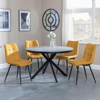 Product photograph of Ezra Grey Concrete Effect 4 Seater Round Dining Set With Spider Legs - 4 Corona Yellow Fabric Dining Chair from Choice Furniture Superstore