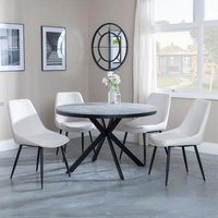Product photograph of Ezra Grey Concrete Effect 4 Seater Round Dining Set With Spider Legs - 4 Darwin Cream Fabric Dining Chair from Choice Furniture Superstore