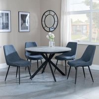 Product photograph of Ezra Grey Concrete Effect 4 Seater Round Dining Set With Spider Legs - 4 Darwin Dark Grey Fabric Dining Chair from Choice Furniture Superstore