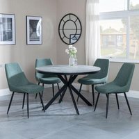 Product photograph of Ezra Grey Concrete Effect 4 Seater Round Dining Set With Spider Legs - 4 Darwin Green Fabric Dining Chair from Choice Furniture Superstore