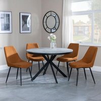 Product photograph of Ezra Grey Concrete Effect 4 Seater Round Dining Set With Spider Legs - 4 Darwin Orange Fabric Dining Chair from Choice Furniture Superstore