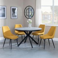 Product photograph of Ezra Grey Concrete Effect 4 Seater Round Dining Set With Spider Legs - 4 Darwin Yellow Fabric Dining Chair from Choice Furniture Superstore