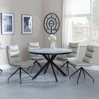 Product photograph of Ezra Grey Concrete Effect 4 Seater Round Dining Set With Spider Legs - 4 Diego Beige Leather Swivel Dining Chair from Choice Furniture Superstore