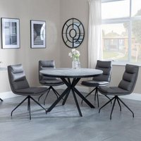 Product photograph of Ezra Grey Concrete Effect 4 Seater Round Dining Set With Spider Legs - 4 Diego Grey Leather Swivel Dining Chair from Choice Furniture Superstore