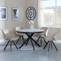 Product photograph of Ezra Grey Concrete Effect 4 Seater Round Dining Set With Spider Legs - 4 Ion Beige Velvet Fabric Swivel Dining Chair from Choice Furniture Superstore