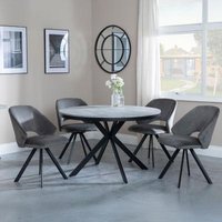 Product photograph of Ezra Grey Concrete Effect 4 Seater Round Dining Set With Spider Legs - 4 Ion Dark Grey Velvet Fabric Swivel Dining Chair from Choice Furniture Superstore