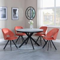 Product photograph of Ezra Grey Concrete Effect 4 Seater Round Dining Set With Spider Legs - 4 Ion Orange Velvet Fabric Swivel Dining Chair from Choice Furniture Superstore