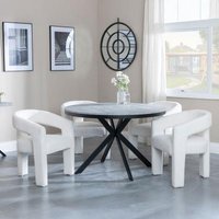 Product photograph of Ezra Grey Concrete Effect 4 Seater Round Dining Set With Spider Legs - 4 Kiefer Cream Boucle Fabric Dining Chair from Choice Furniture Superstore